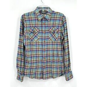 EDGEVALE flannel shirt 100% cotton plaid long sleeve button up colorful M